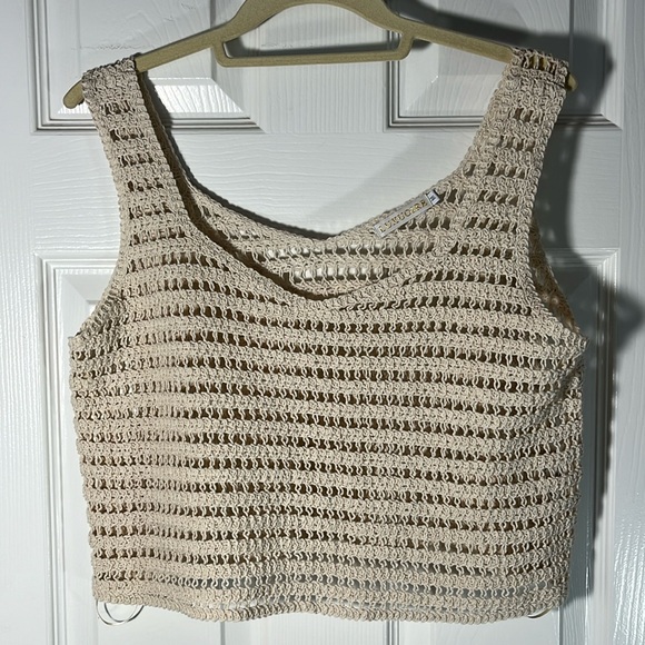 Luxuoire knit crochet mesh crop top sleeveless cream color size medium - Picture 1 of 11